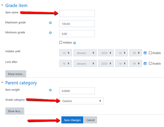 Item name, Grade category