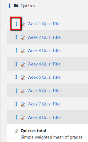 up and down arrow to left of grade item